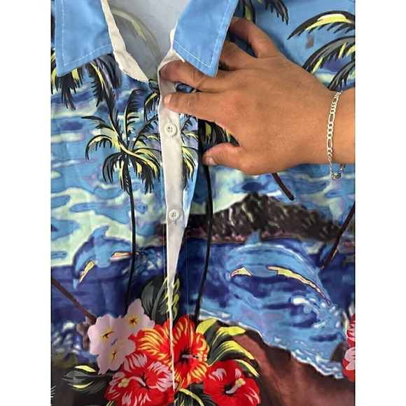 Palmwave Men's S Button Up Short Sleeve Hawaiian Shirt Flowers Palms Small - Picture 4 of 5